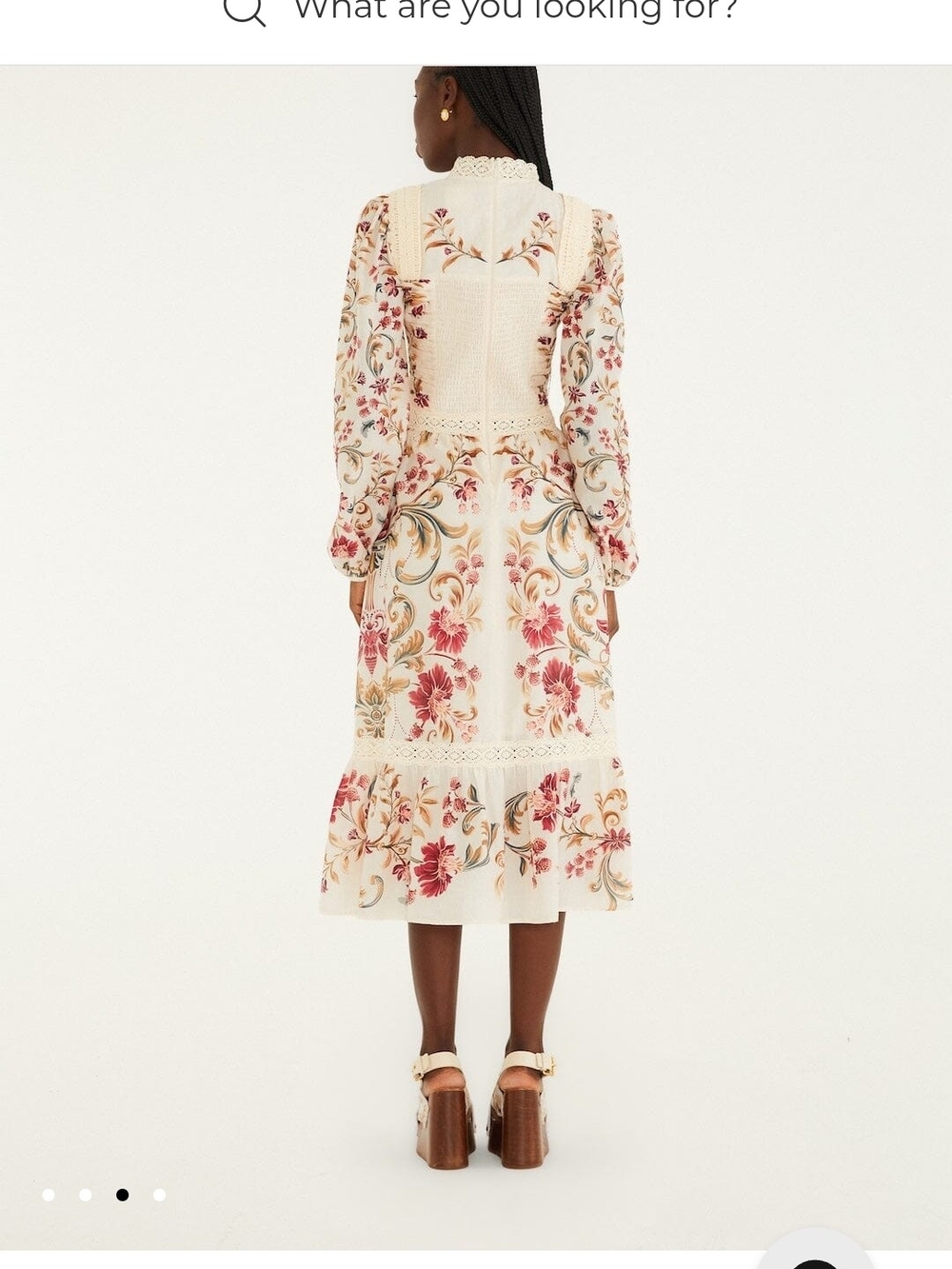 Farm Rio cream royal garden long sleeve crochet midi dress - Picture 2 of 5